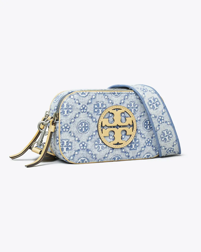 Tory Burch Damen Mini Miller Crossbody Bag aus Denim mit T-Monogramm Powder