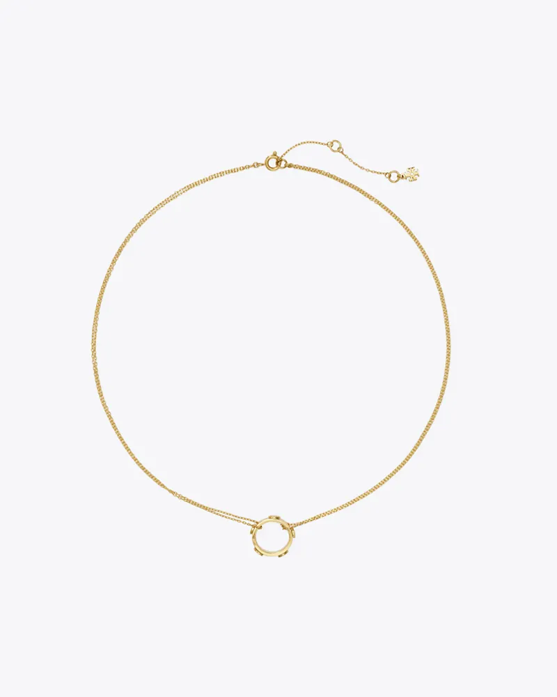 Tory Burch Damen Miller Halskette mit nietenbesetztem Ringanhänger Tory