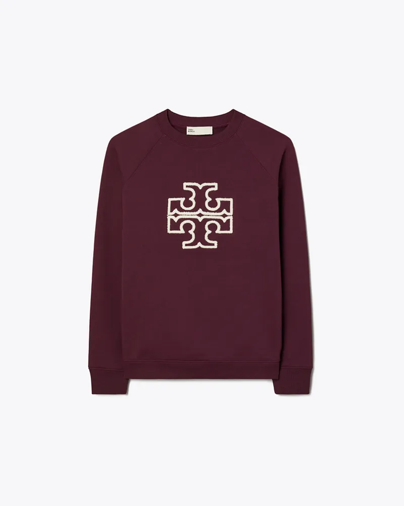 Tory Burch Damen Rundhalstop aus Merinofrottee mit Raglanärmeln und Logo Dark