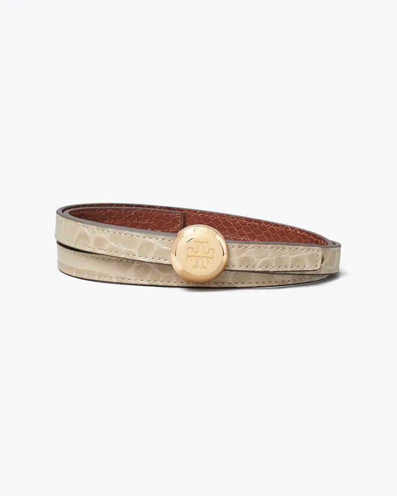 Tory Burch Romy Croc-Embossed Reversible Belt Light