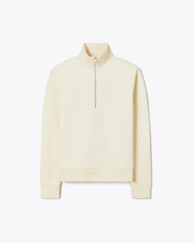 Tory Burch Damen Logo-Sweatshirt aus Frottee mit halbem Reißverschluss New