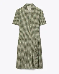 Tory Burch Printed Pleated Zip-Front Golf Dress Mocha