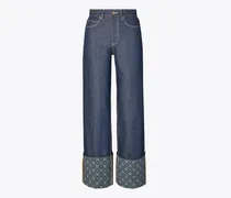 Damen Jeans mit kontrastierenden Beinabschlüssen und gerade geschnittenem Bein