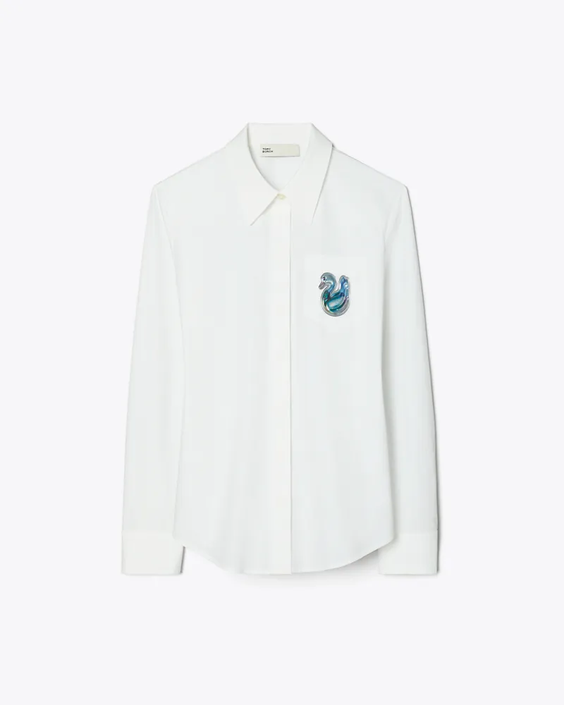 Tory Burch Damen Duck Button-Down-Hemd aus Baumwoll-Popeline White