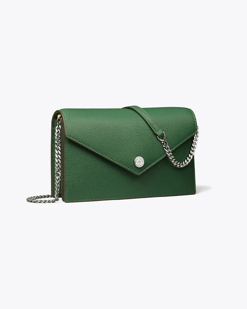 Tory Burch Damen Strukturierte Geldbörse im Kuvert-Stil mit Kette Dark