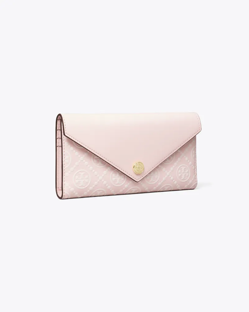 Tory Burch Damen Kontrastierend geprägte Geldbörse im Kuvert-Stil mit T-Monogramm Powder