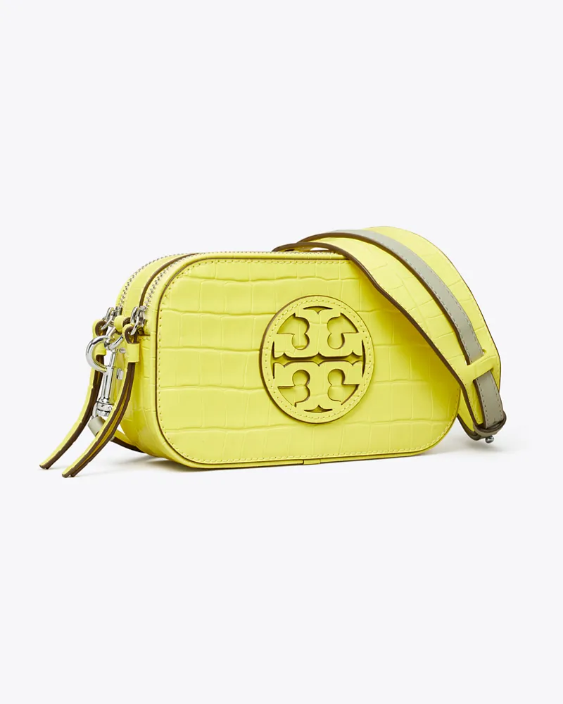 Tory Burch Damen Mini Miller Crossbody Bag mit Krokoprägung Lemon