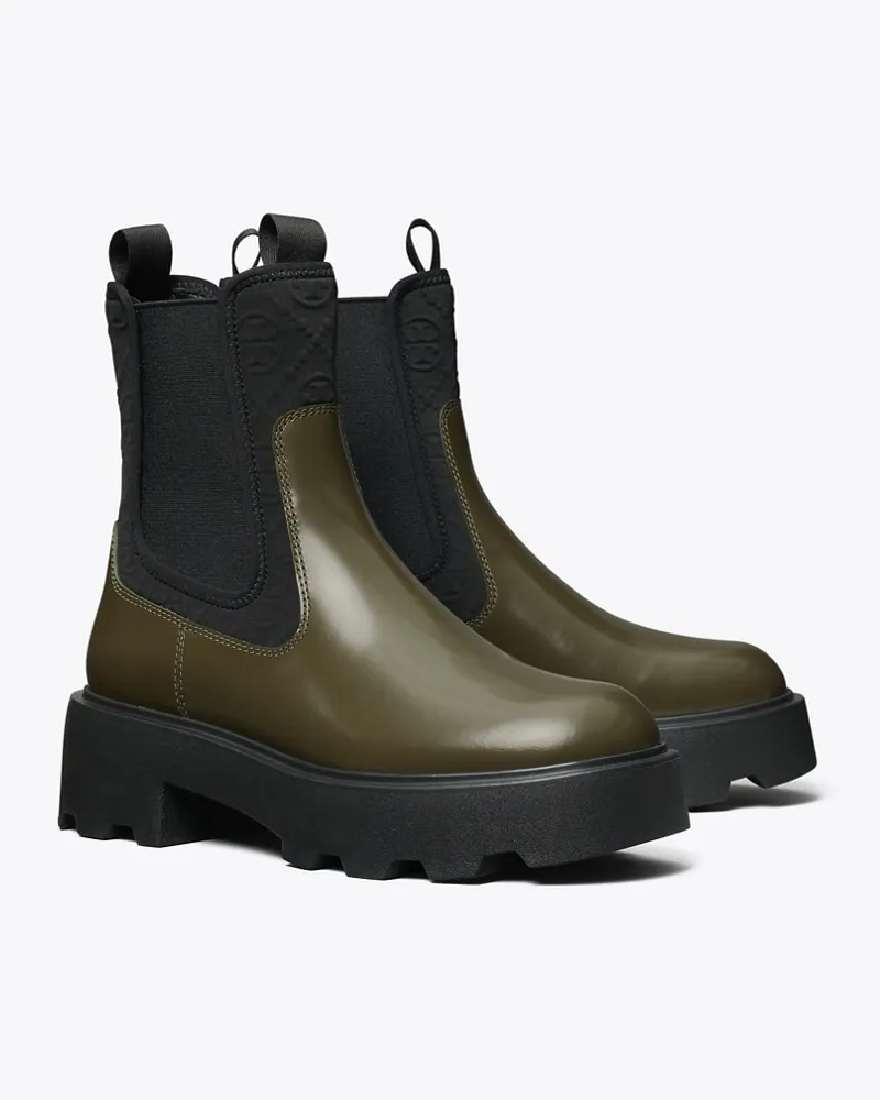 Tory Burch Damen Chelsea Boot mit T-Monogramm und Profilsohle Dark