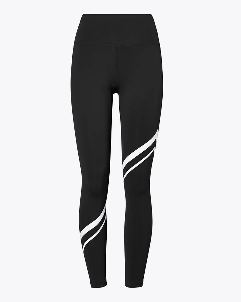 Tory Burch Damen Sculpt Leggings mit diagonalem Chevronmuster in Schwarz Sport