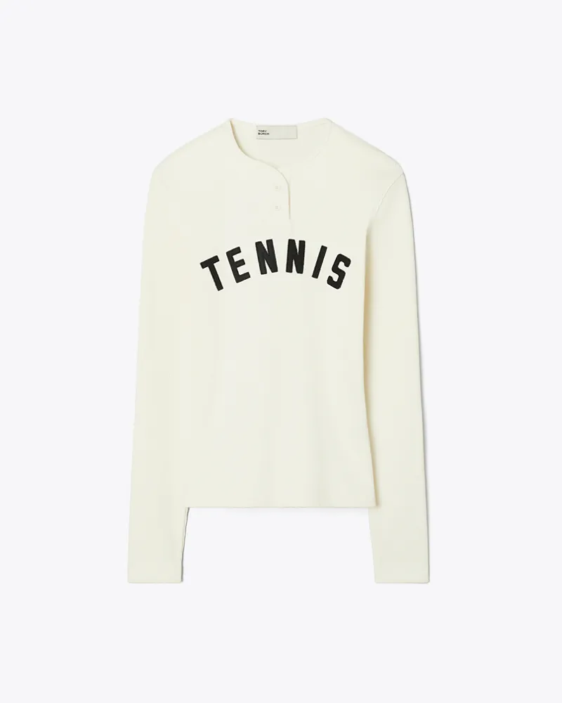 Tory Burch Damen Ribbed Cotton Tennis Henley New