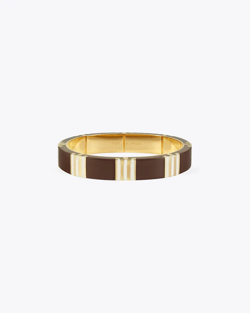 Tory Burch Damen Gestreifter Armreif mit T Tory
