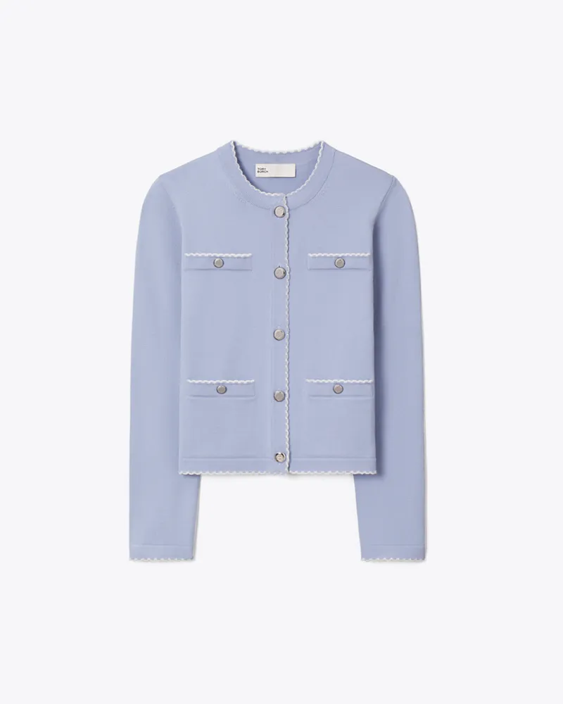 Tory Burch Kendra Cardigan aus Wolle mit Wellenkante Pale