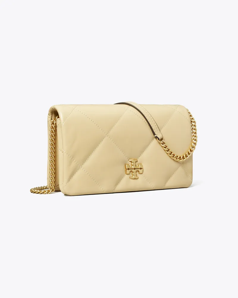 Tory Burch Damen Kira Geldbörse mit Rautensteppung und Kette Vanilla
