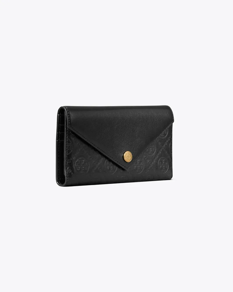 Tory Burch Damen T Monogram Leather Envelope Wallet Black