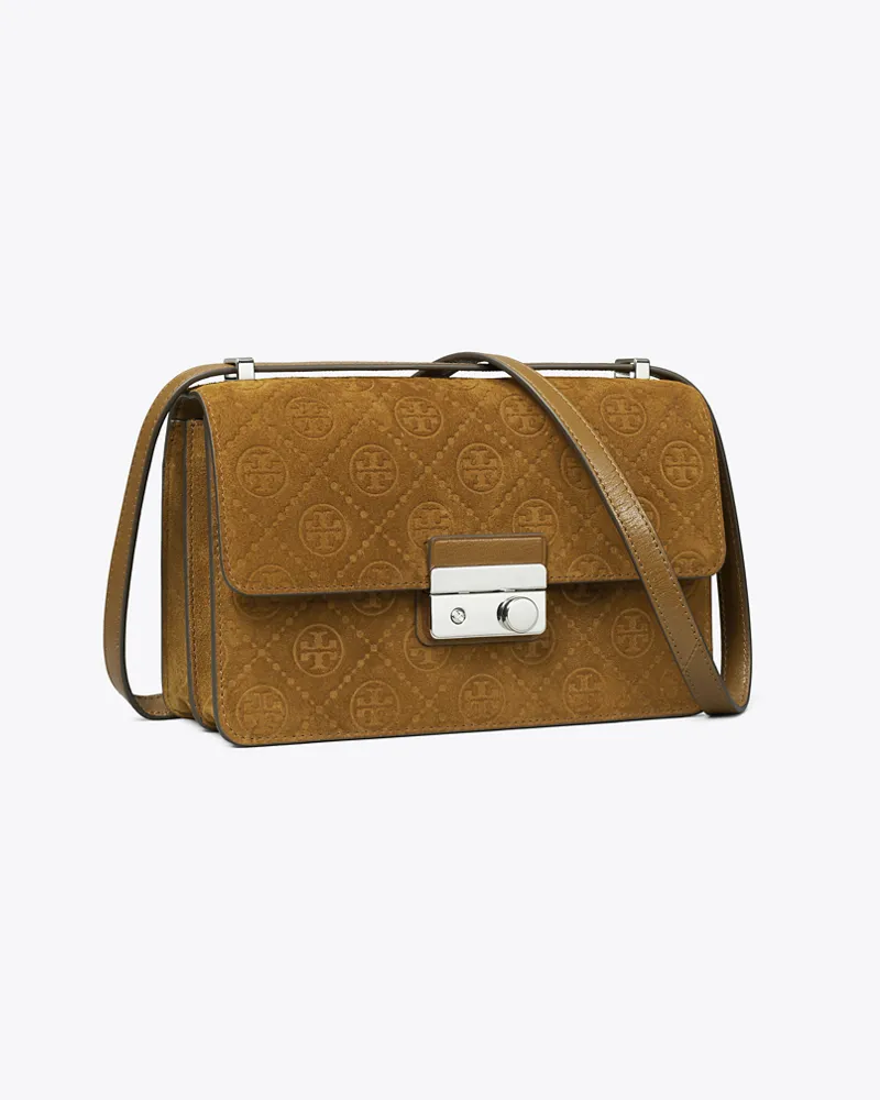 Tory Burch Damen Schultertasche aus Wildleder mit T-Monogramm Chicory