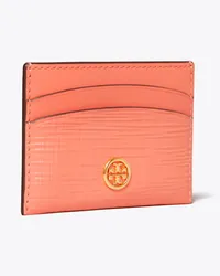 Tory Burch Robinson Crosshatched Card Case Coral