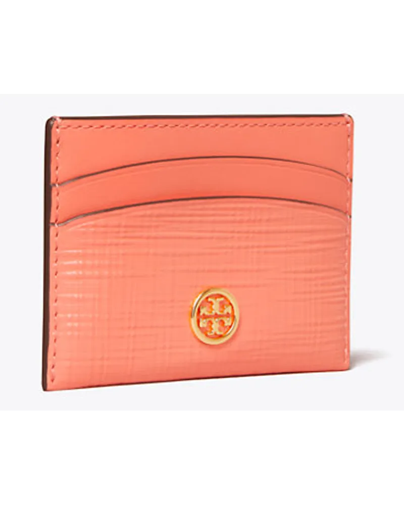 Tory Burch Robinson Crosshatched Card Case Coral