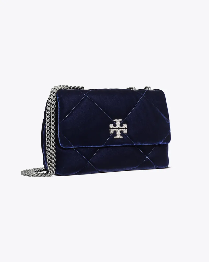 Tory Burch Damen Kleine Kira Schultertasche aus Samt mit Rautensteppung und Pavé Perfect