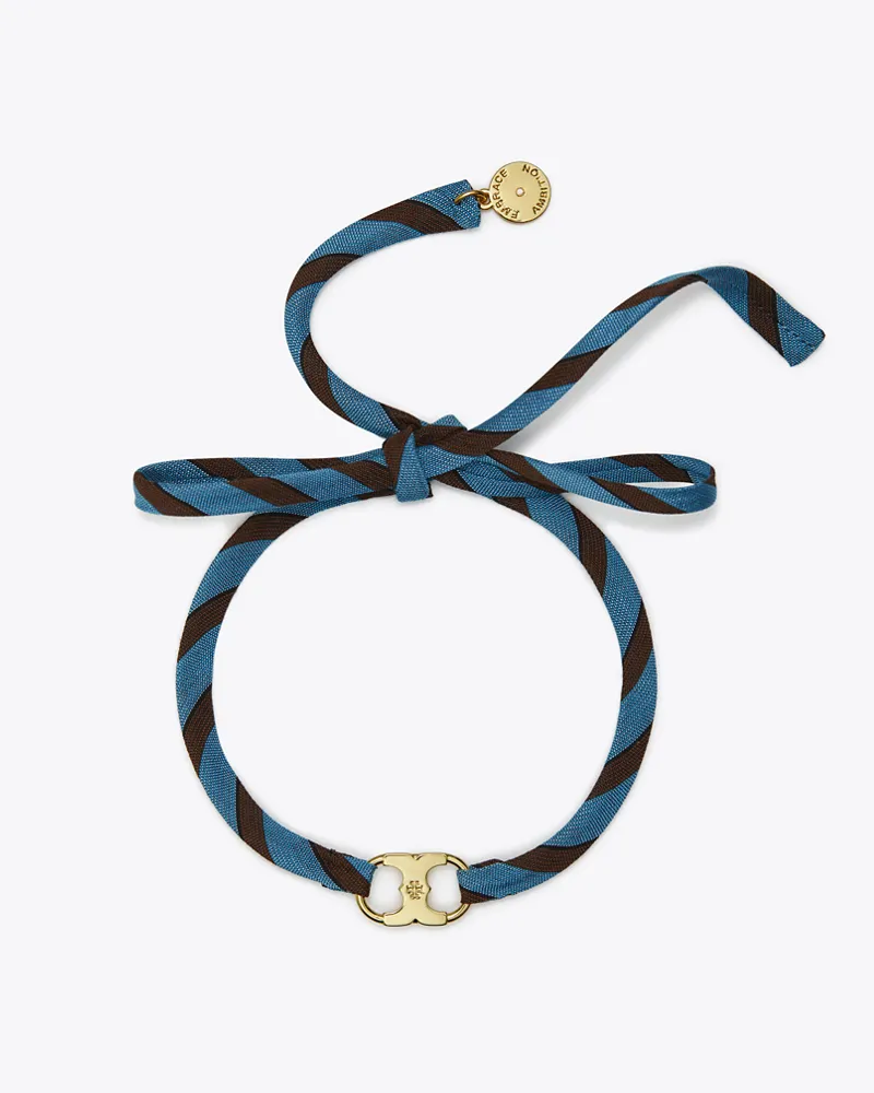 Tory Burch Damen Embrace Ambition Wickelarmband in Gold/Blau/Braun Tory