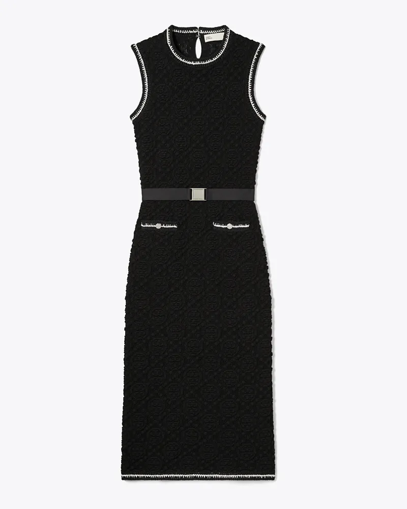 Tory Burch Damen Ärmelloses Pointelle-Strickkleid aus Baumwolle Black