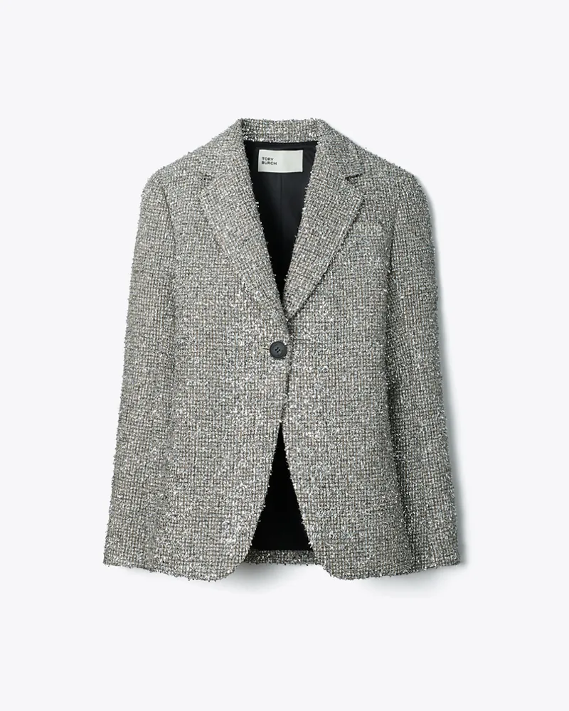 Tory Burch Damen Tweed Blazer Silver
