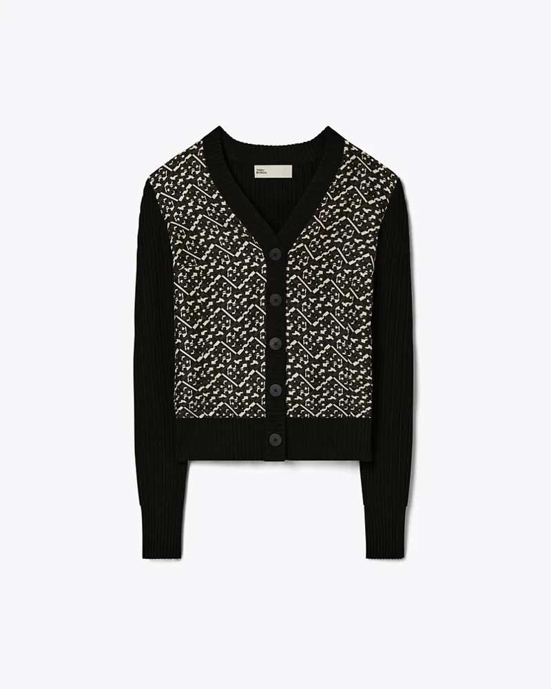 Tory Burch Damen Silk-Front Wool Cardigan Black