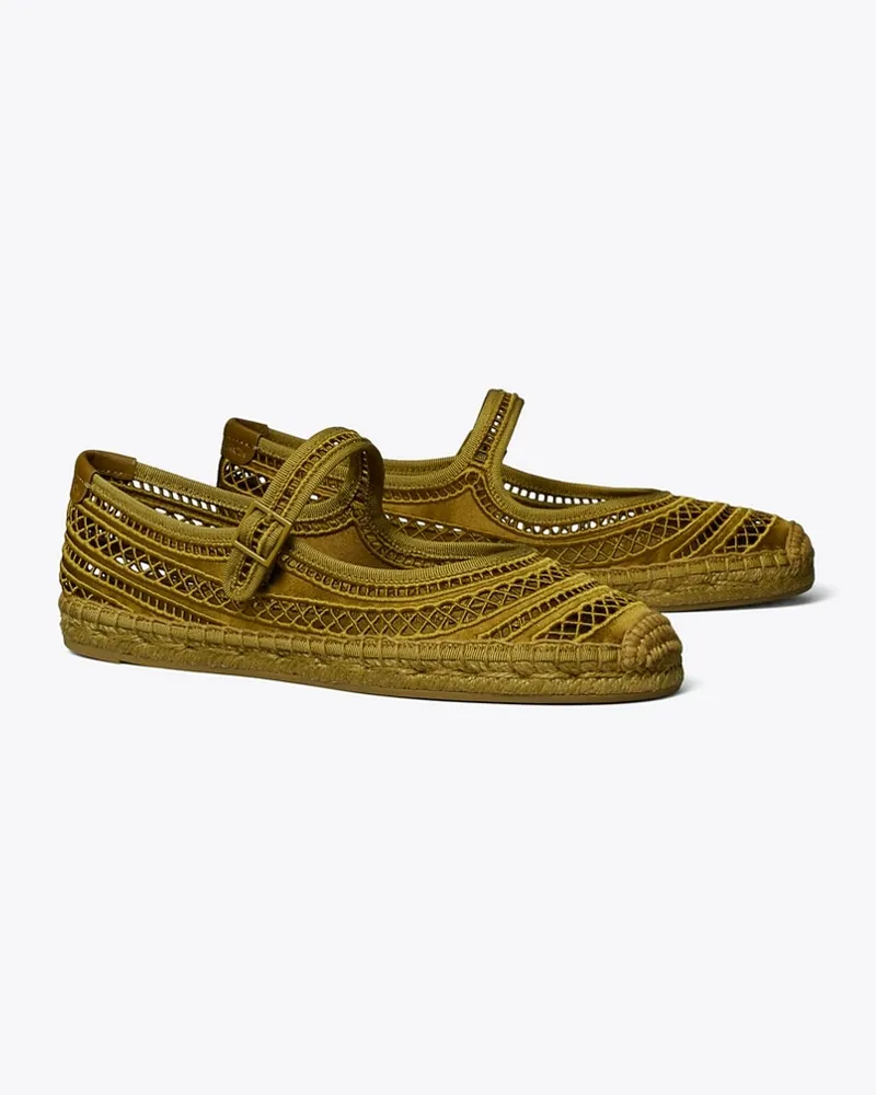 Tory Burch Damen Open Weave Mary-Jane-Espadrille Olive