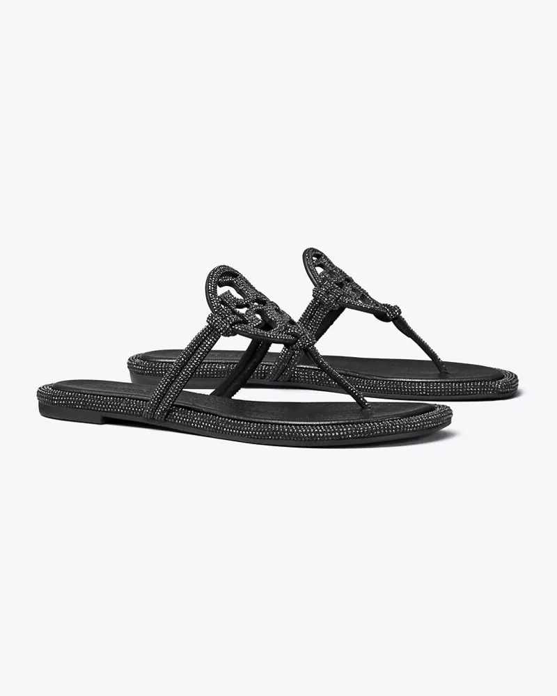 Tory Burch Damen Miller Sandale mit Pavé und Knoten in Schwarz Perfect