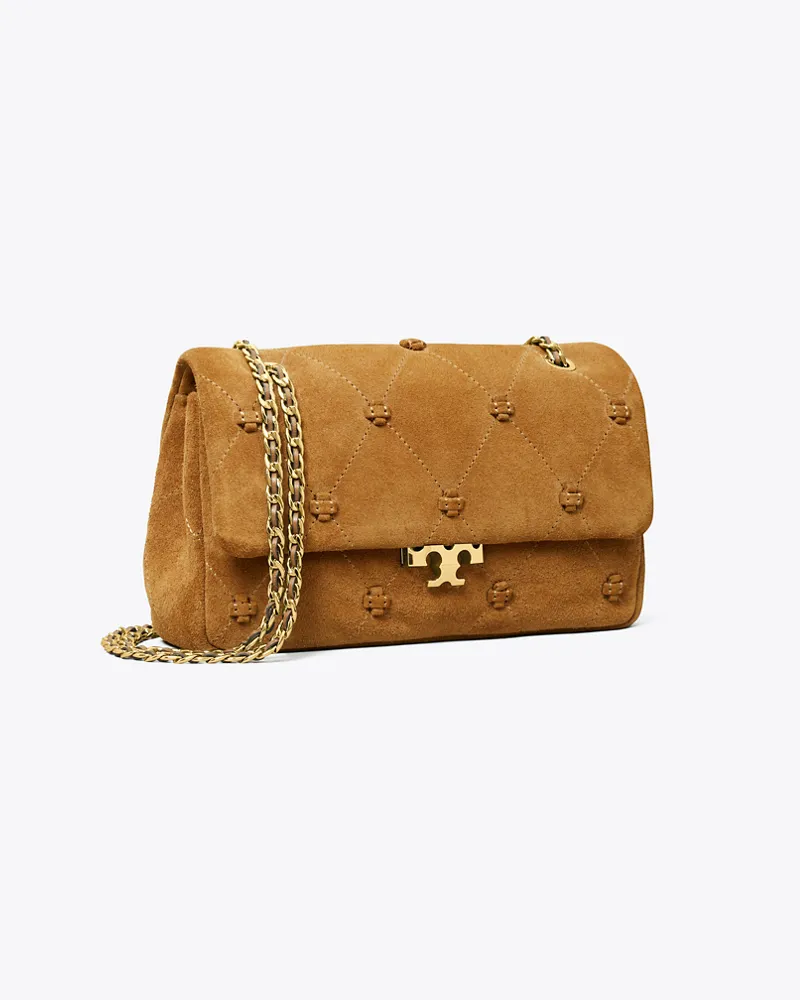 Tory Burch Kleine Bunny Knot Schultertasche aus Wildleder Toffee