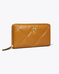 Tory Burch Kira Diamond Quilt Zip Continental Wallet Tan