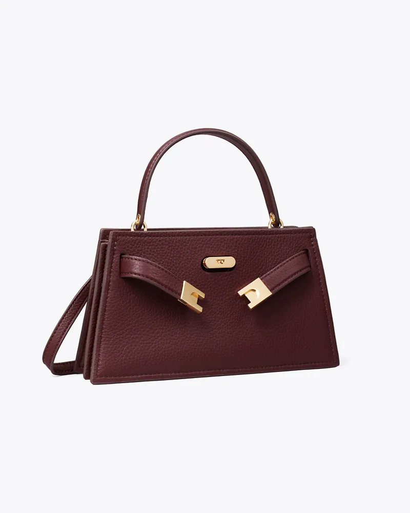 Tory Burch Damen Strukturierte Mini Lee Radziwill Tasche mit Tragegriff oben Dark