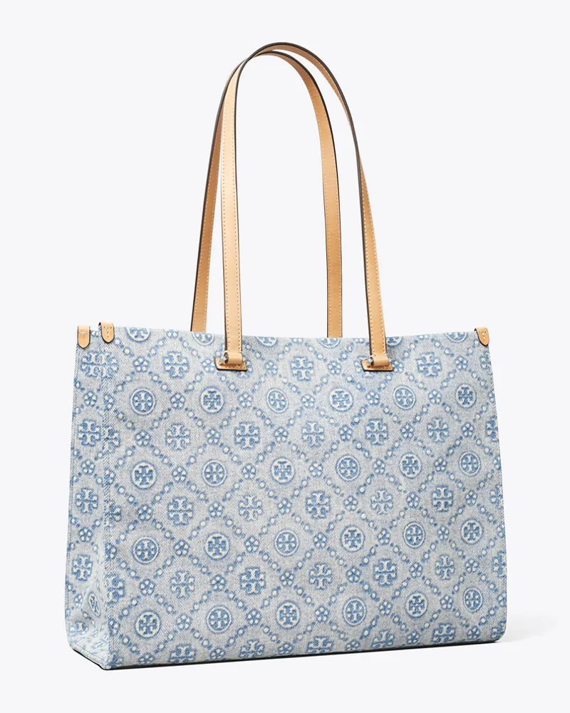 Tory Burch Damen Tote Bag aus Denim mit T-Monogramm Powder