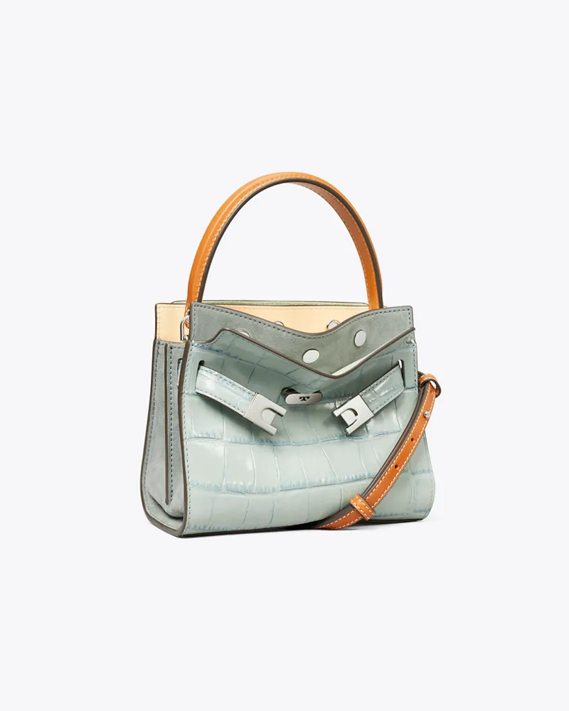 Tory Burch Damen Petite Lee Radziwill Double Bag mit Krokoprägung Blue