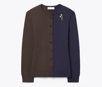 Damen Colorblock-Cardigan aus Wolle mit Brosche