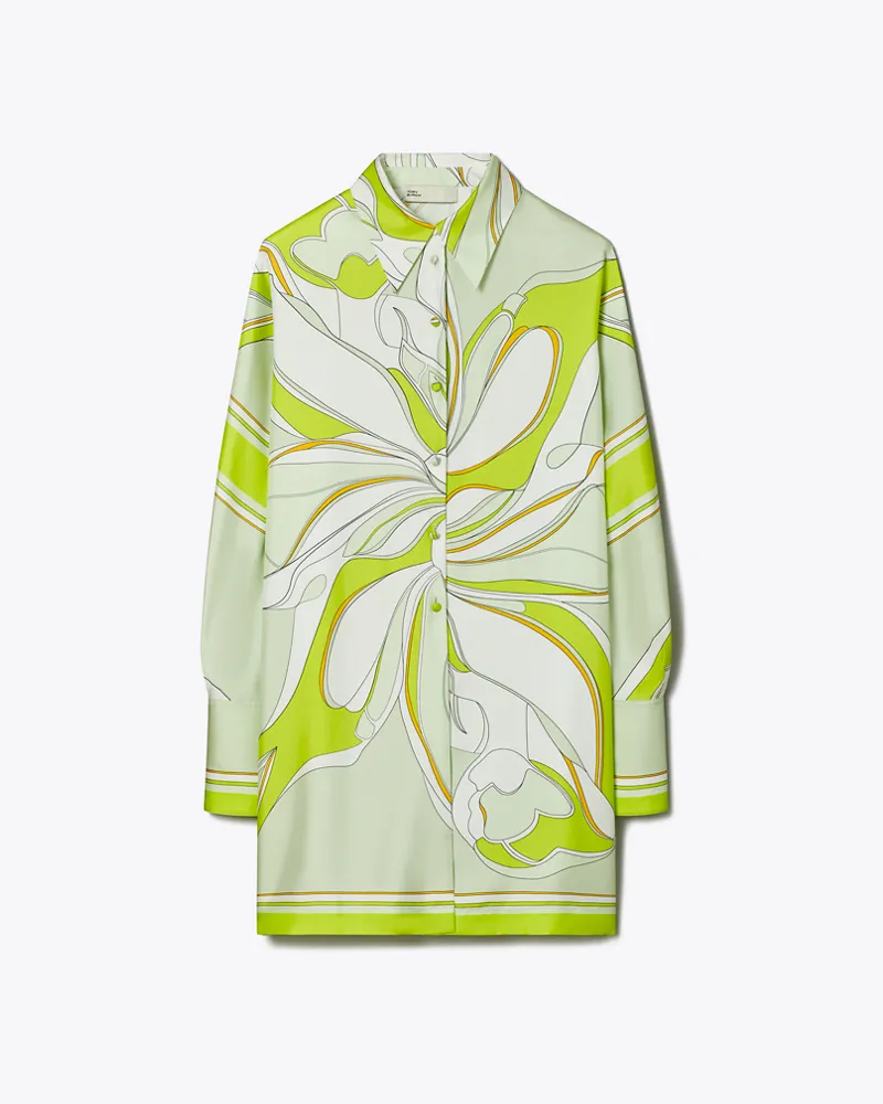 Tory Burch Damen Bedruckte Tunika aus Seide Chartreuse