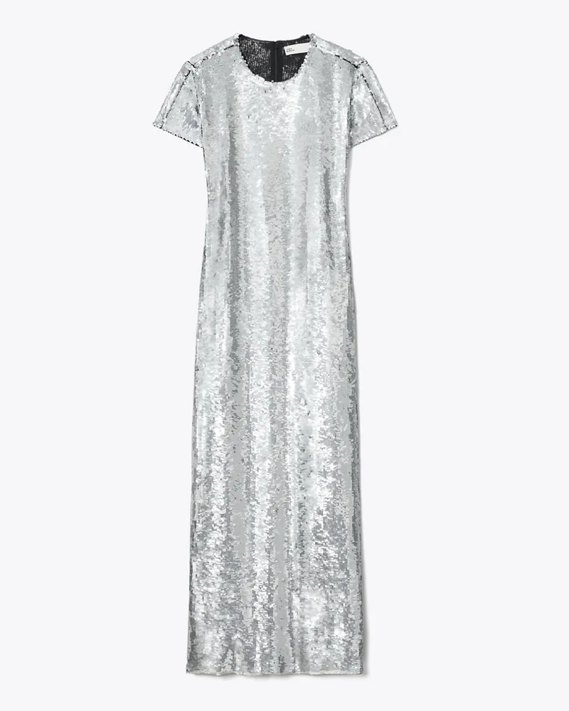 Tory Burch Damen T-Shirt-Kleid mit Pailletten Silver