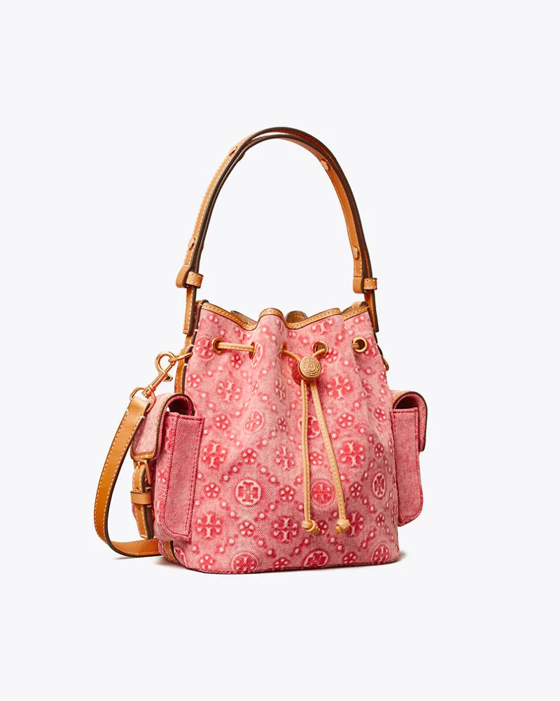 Tory Burch Damen Bucket Bag aus Denim mit T-Monogramm Brilliant