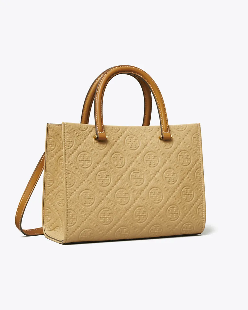Tory Burch Damen Strukturierte Tote Bag mit T-Monogramm und Tragegriffen oben Biscotti