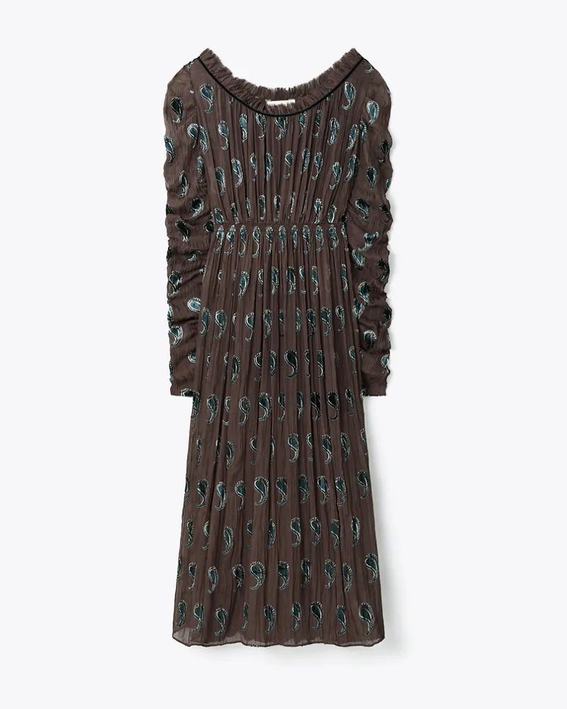Tory Burch Damen Ruched Velvet Dress Brown