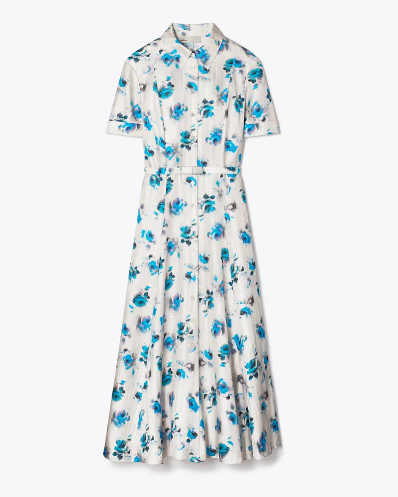 Tory Burch Damen Flared Silk Shirtdress Blue