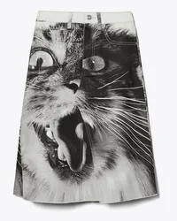 Tory Burch Cat Printed Denim Skirt Gray