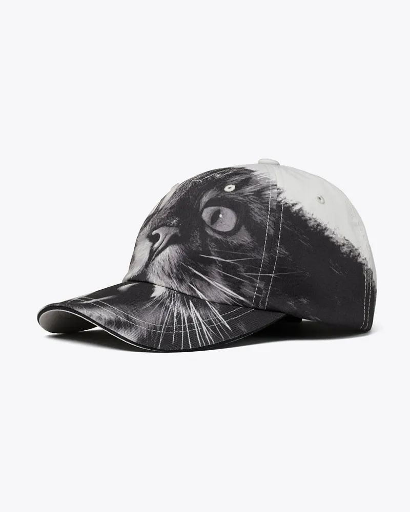 Tory Burch Cat Printed Baseball Cap Gray