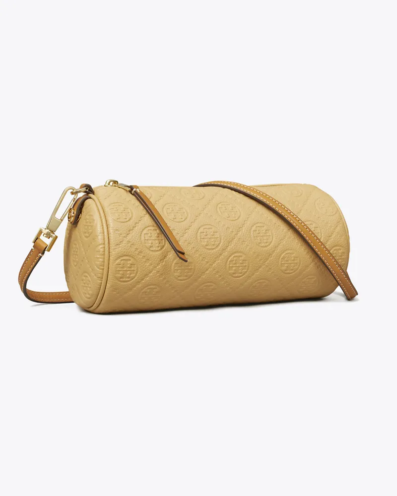 Tory Burch Damen Strukturierte Cylinder Bag mit T-Monogramm Biscotti