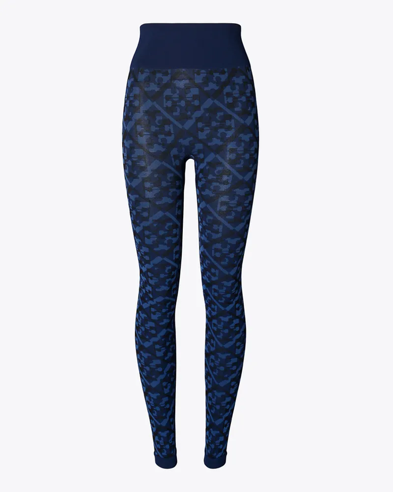 Tory Burch Damen Nahtlose Jacquard-Leggings mit T-Monogramm Dark