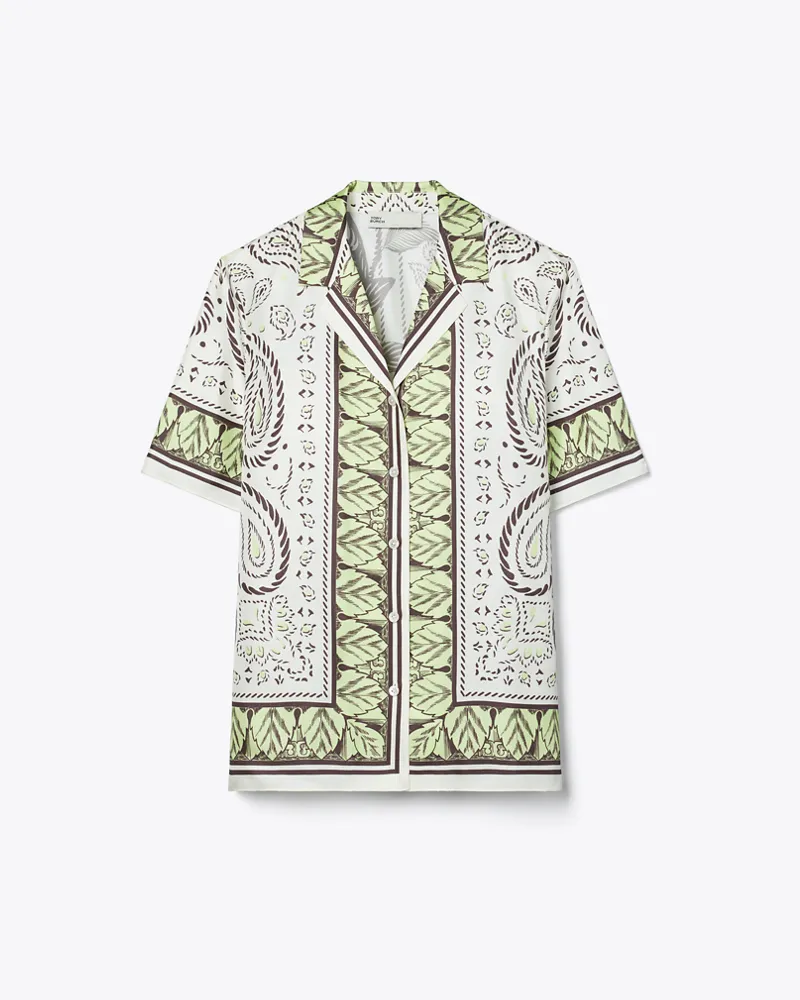 Tory Burch Damen Camp Shirt aus Seide Mint