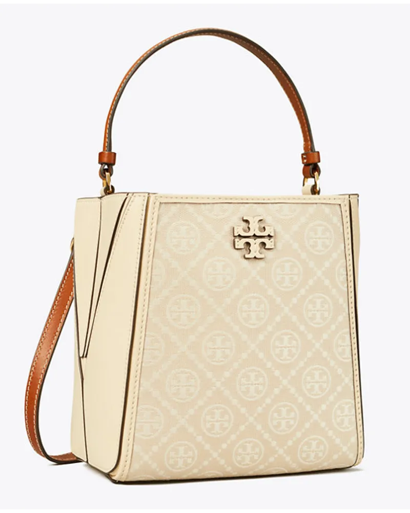 Tory Burch Small T Monogram McGraw Bucket Bag Ivory