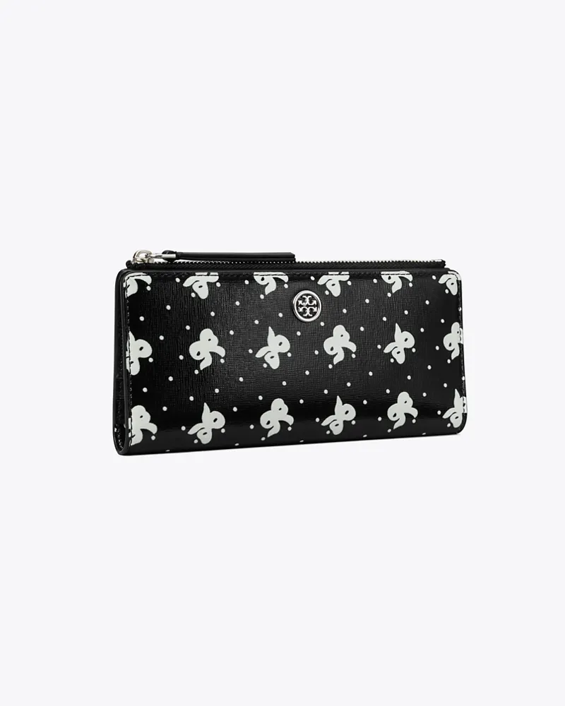 Tory Burch Damen Schmale, bedruckte Robinson Geldbörse mit Reißverschluss Black