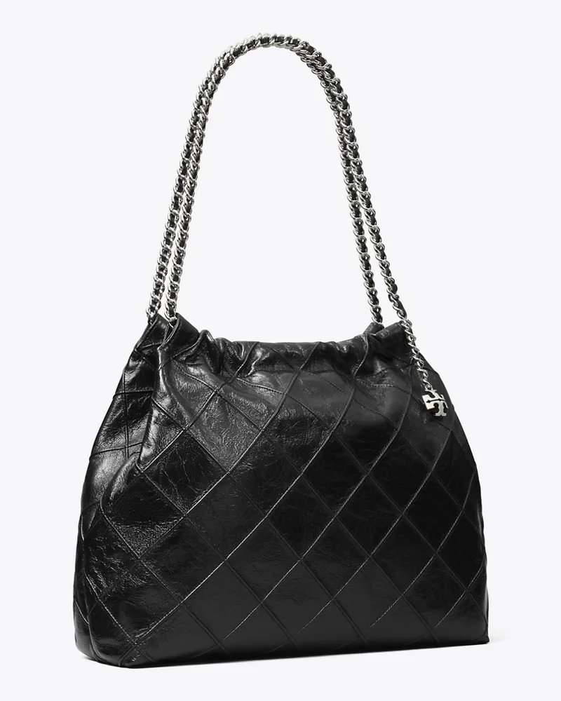 Tory Burch Damen Weiche Fleming Hobo Bag in Vintage-Optik Black
