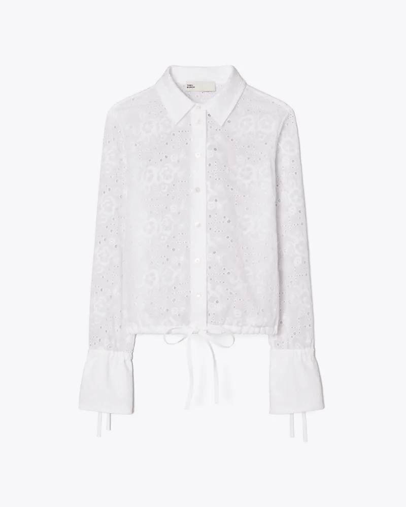 Tory Burch Damen Baumwollbluse mit Lochstickerei White