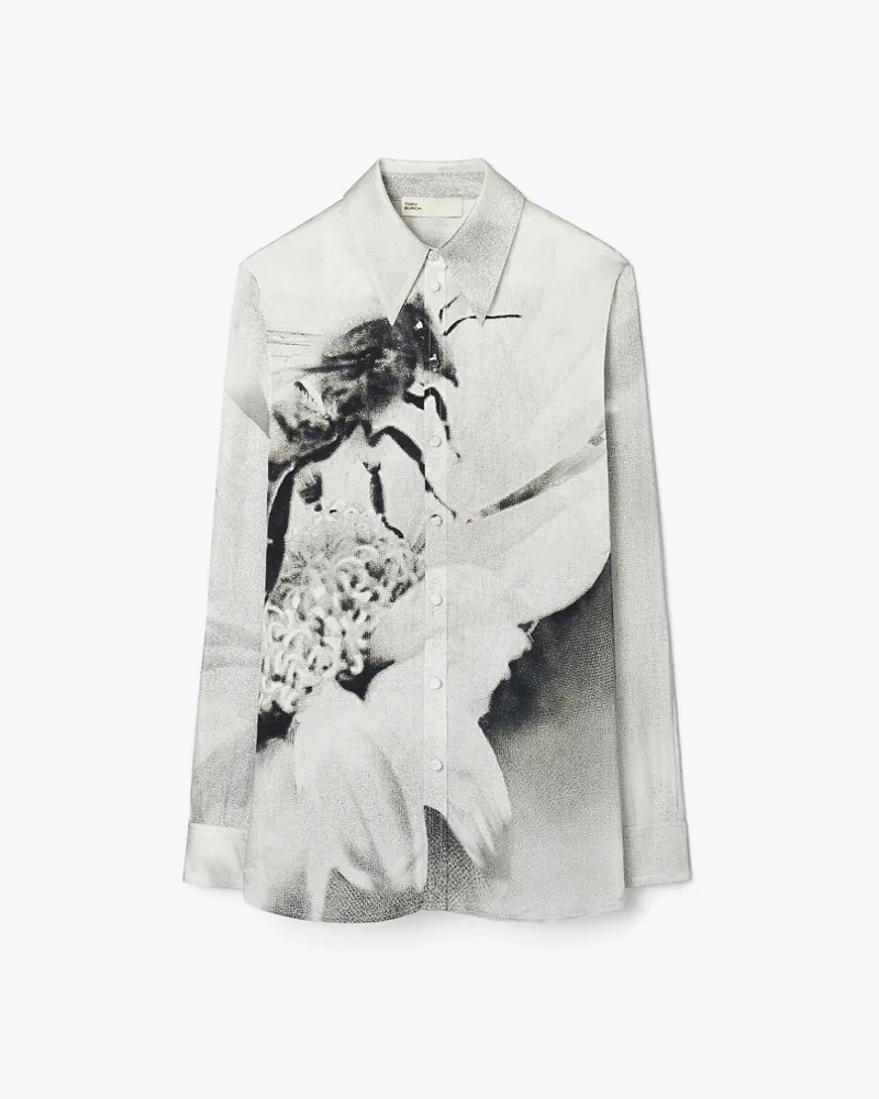 Tory Burch Damen Printed Viscose Shirt Gray